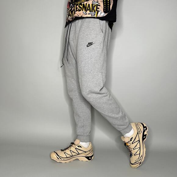 Nike Sweatpants Grey Cotton Joggers Black Swoosh